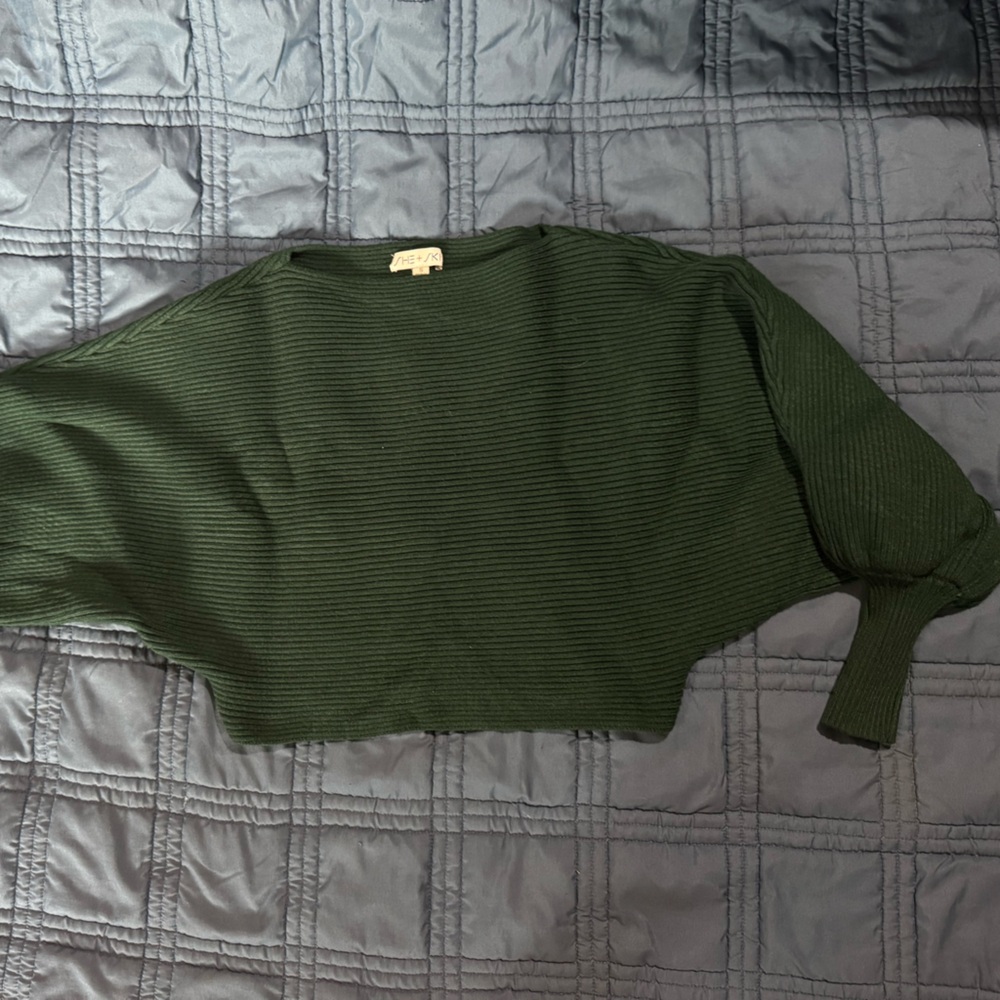 She + Sky Forest Green Ribbed Sweater